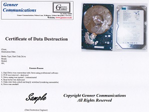 Bridgnorth Hard Disk Drive data destruction certificate
